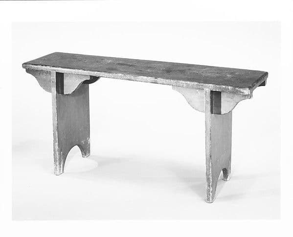 Simple long pine Shaker bench with plain board seat and shaped ends