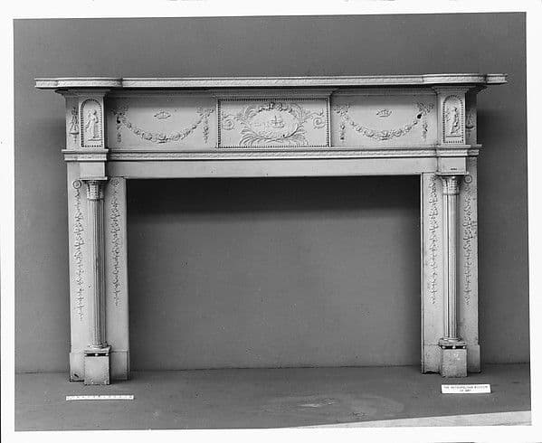 Painted pine Federal mantel with small applied ornaments and reeded details