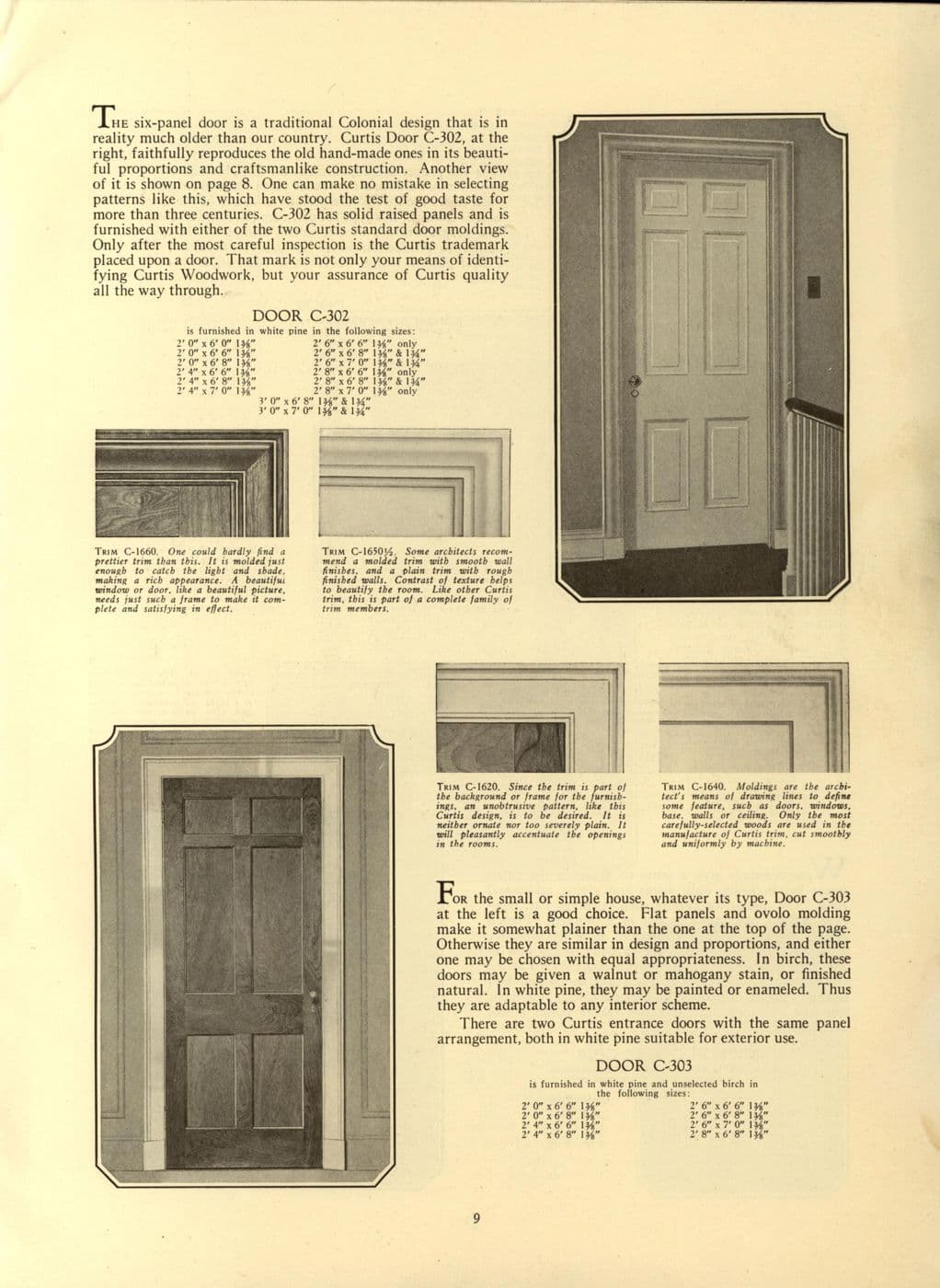 Catalog page illustrating paneled interior wood doors from 1926