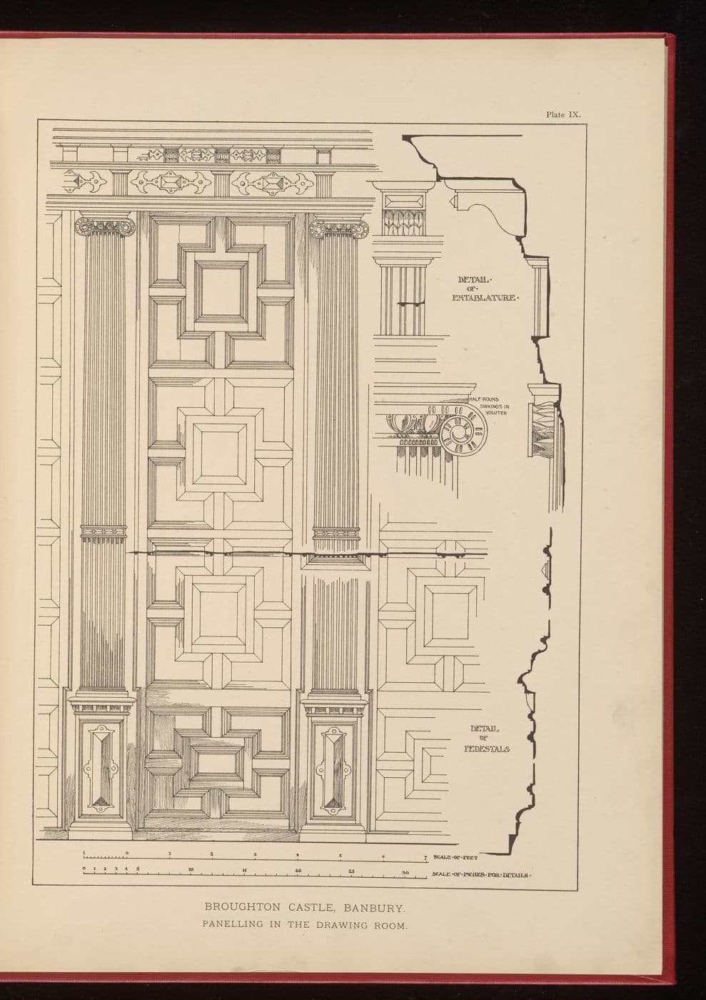 Measured drawing of Jacobean paneling with geometric moulded panel patterns