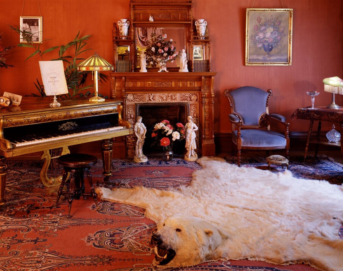 Restored Victorian parlor in the Molly Brown House, Denver, with period furniture and woodwork